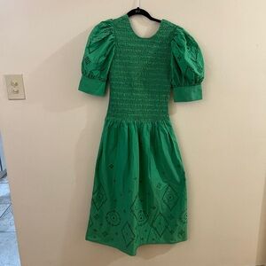 Ganni Shirred broderie anglaise cotton midi dress